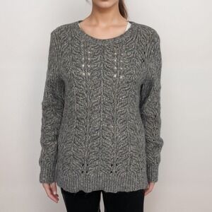 2/$30 Banana Republic Knit Sweater M Metallic Grey Cable‎ Fisherman Wool Alpaca